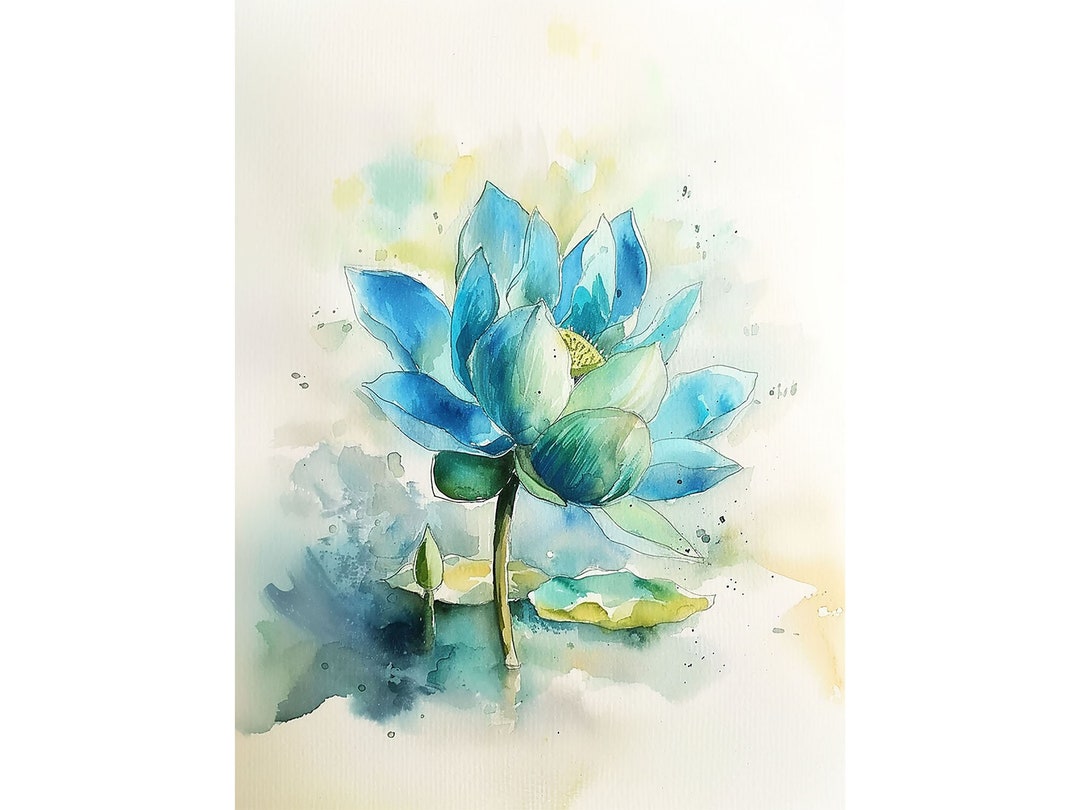 Blue Lotus Painting Waterlily Watercolor Art Print Floral Wall Art ...