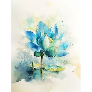 Blue Lotus Painting Waterlily Watercolor Art Print Floral Wall Art Botanical Print Yoga Wall Decor