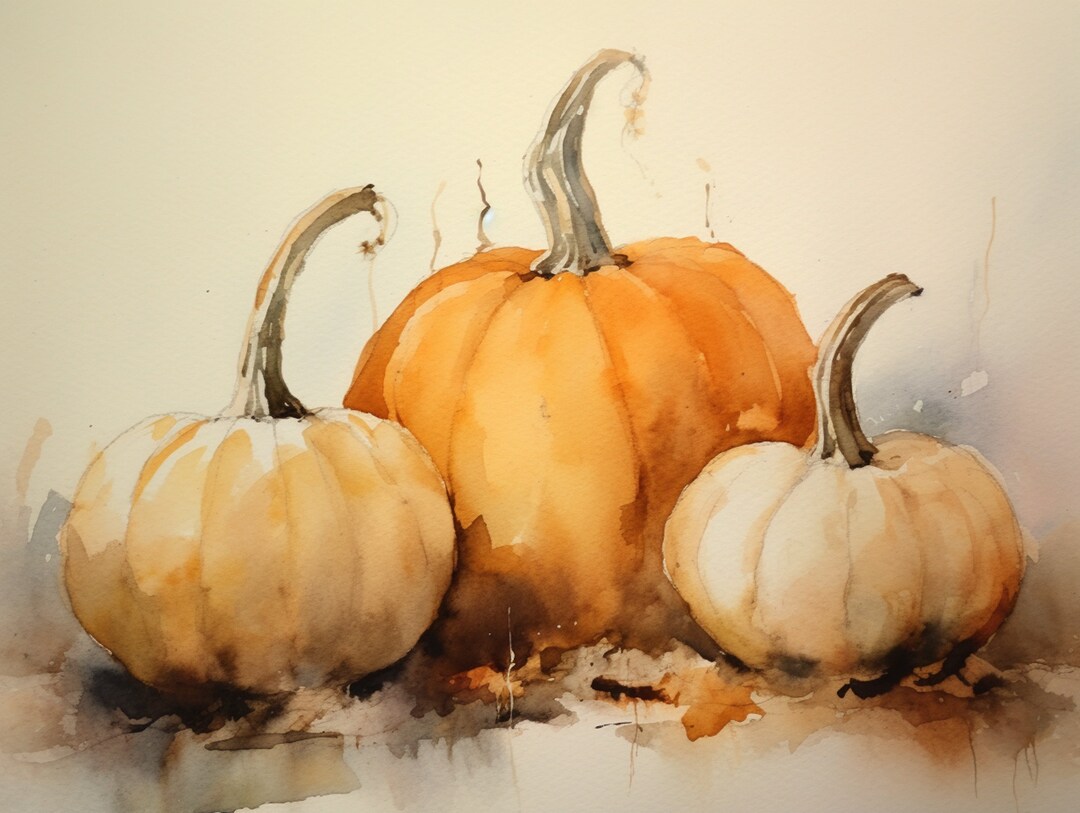 Pumpkin Art Print Autumn Poster Pumpkins Watercolor Painting Farmhouse ...