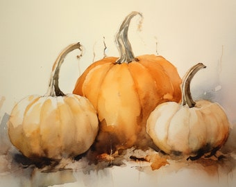 Pumpkin Art Print Autumn Poster Pumpkins Watercolor Painting Farmhouse Wall Decor