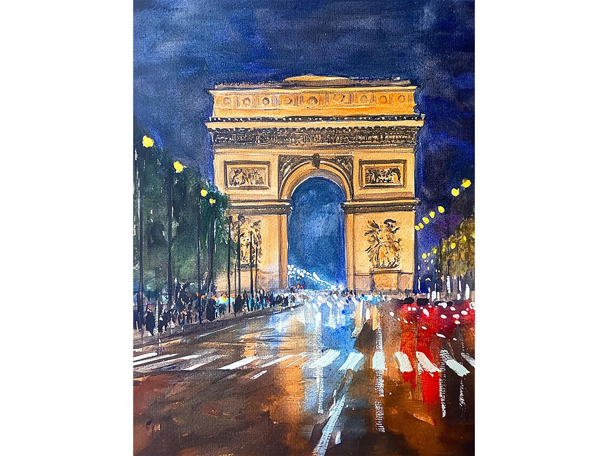Paris Painting Arc De Triomphe Watercolor Art Print Parisian Scene