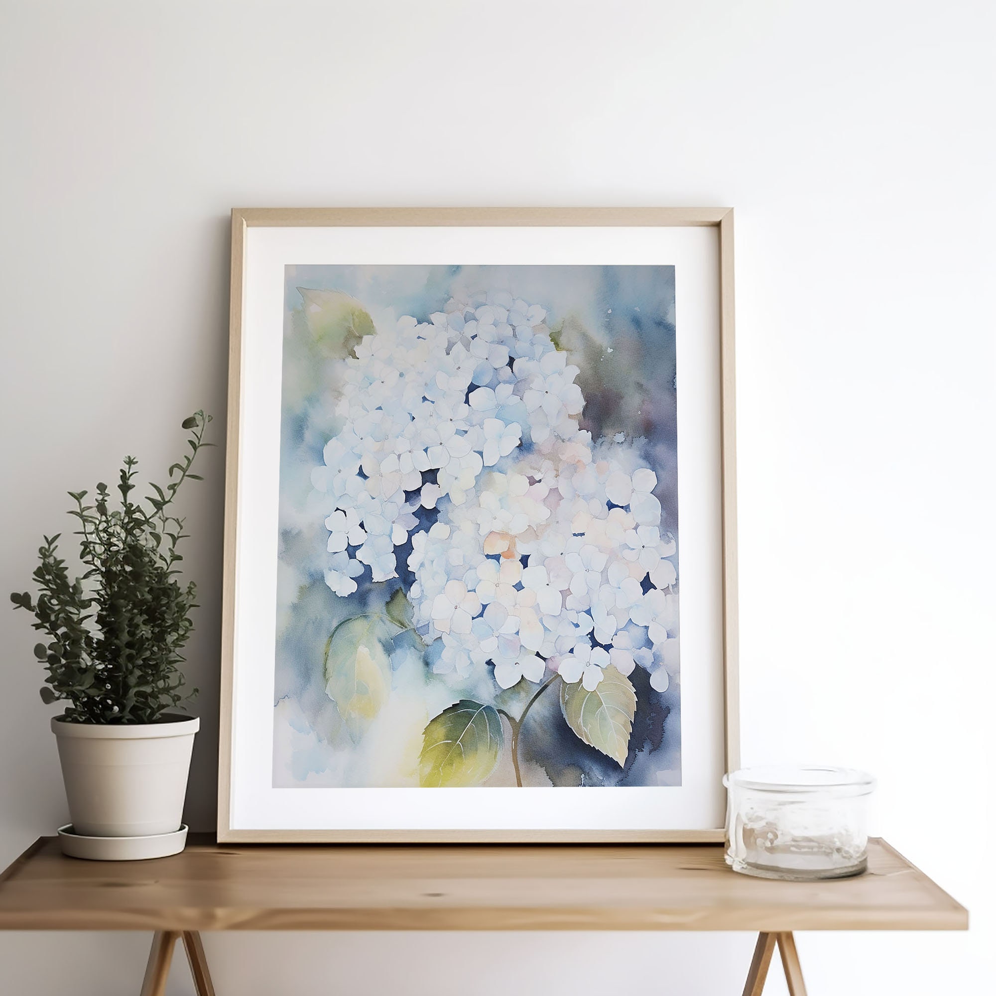 Hydrangea Painting Floral Art Print Blue Flowers Watercolor Wall Art ...