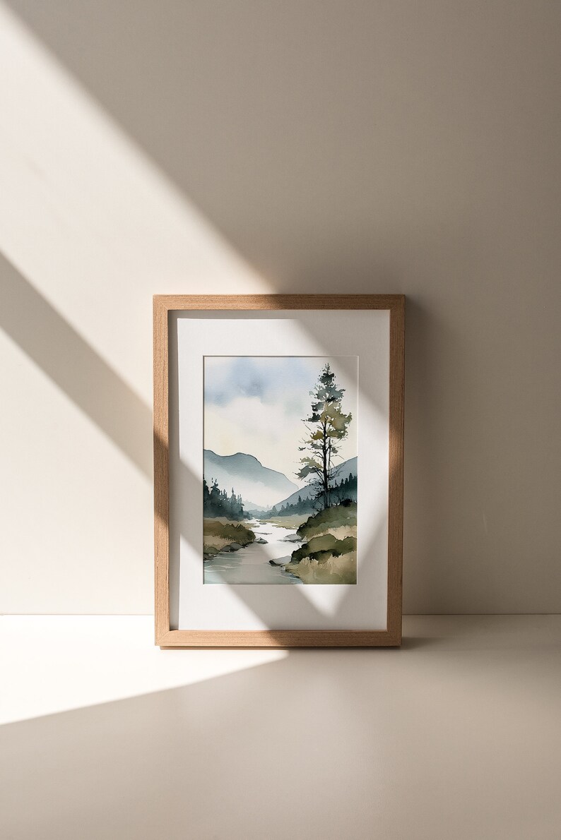 Idaho Painting Mountain River Landscape Watercolor Pine Tree Art Print ...