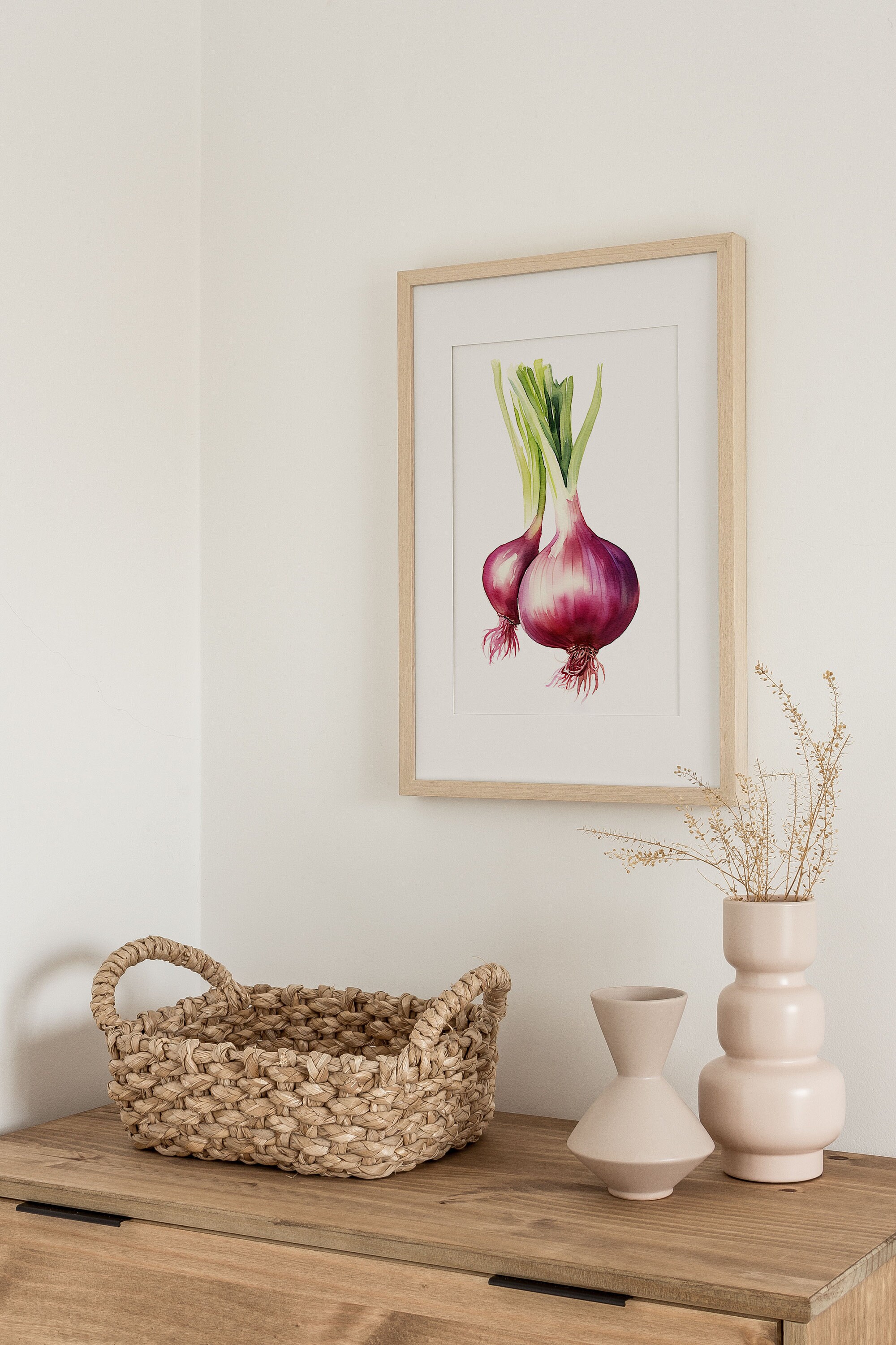 玉ねぎの絵 野菜 水彩画 植物アートプリント モダンファームハウス