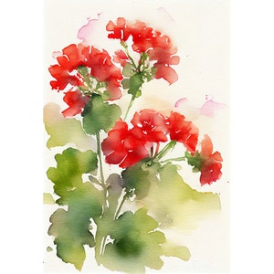 Geranium aquarel bloemenkunst print rode bloemen botanische muur kunst boerderij muur decor rustieke bloem poster