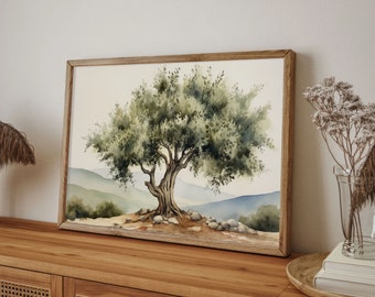 サンタ・イネスの絵画 オリーブの木 水彩画 カリフォルニアの風景画