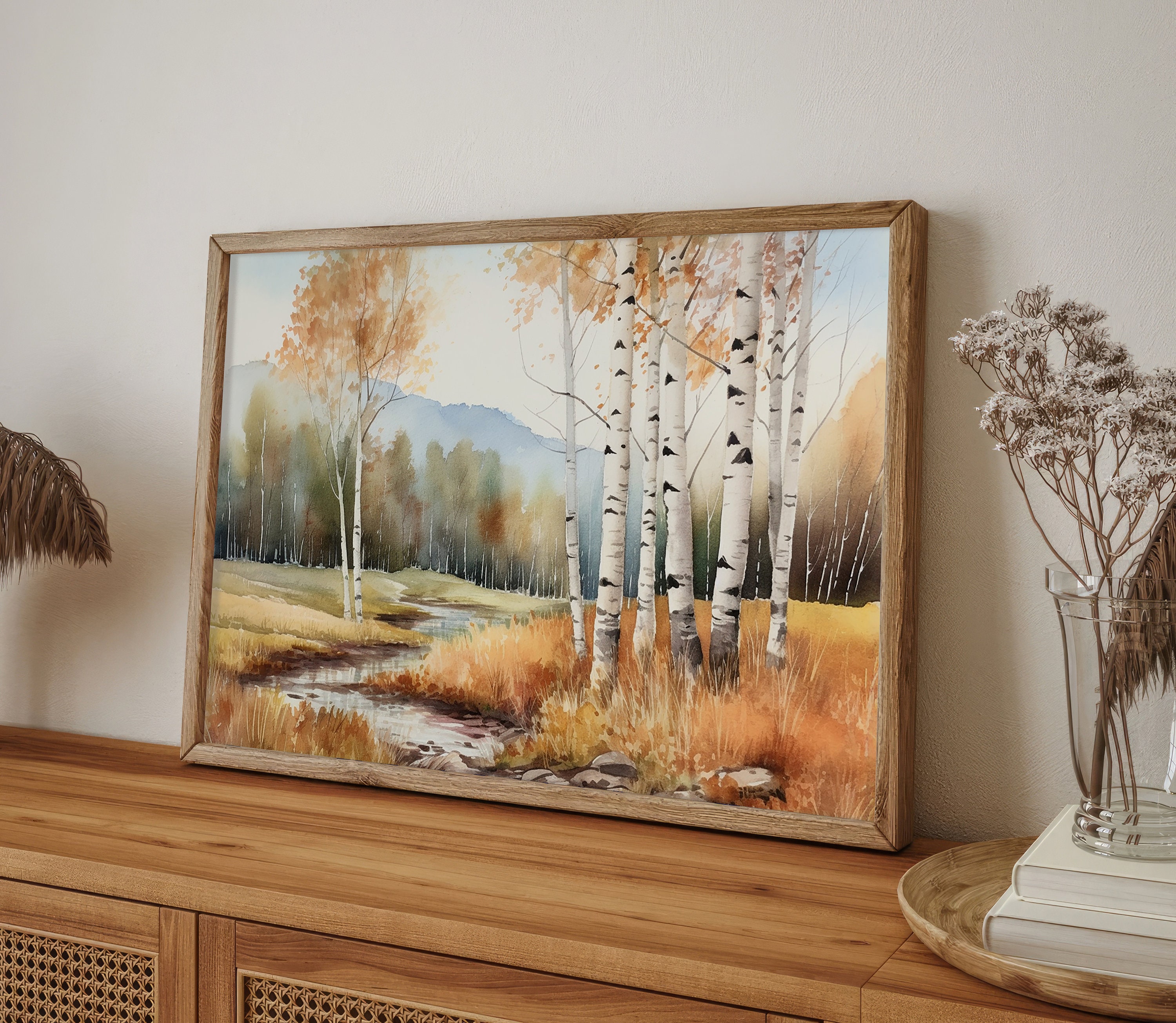 Birch Forest Painting Aspen Landscape Watercolor Fall Trees Art Print ...