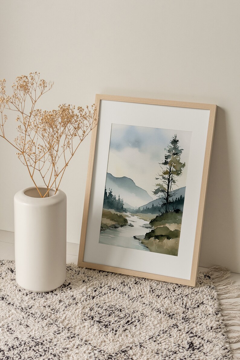 Idaho Painting Mountain River Landscape Watercolor Pine Tree Art Print ...