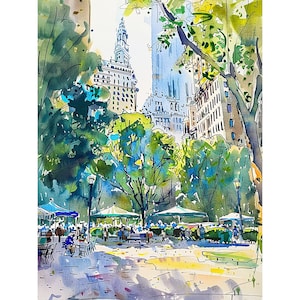 ブライアント パーク ペインティング NYC 水彩画 アートプリント ニューヨーク シティスケープ ウォールアート サマー ポスター 新築祝いギフト