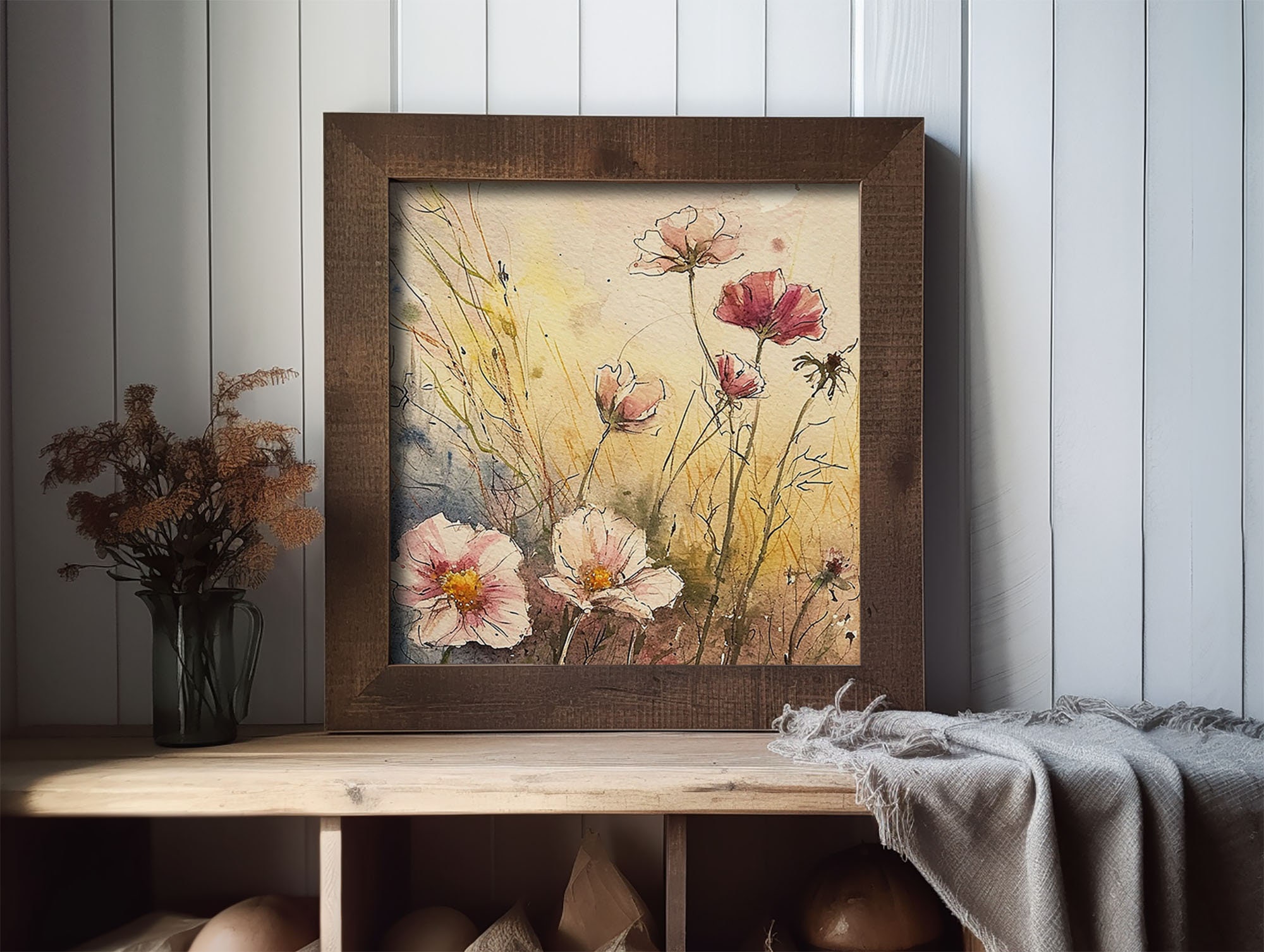 Wildflowers Painting Watercolor Art Print Modern Farmhouse Bedroom Wall ...