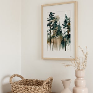 Pine Trees Painting Misty Forest Art Print Pine Tree - Etsy