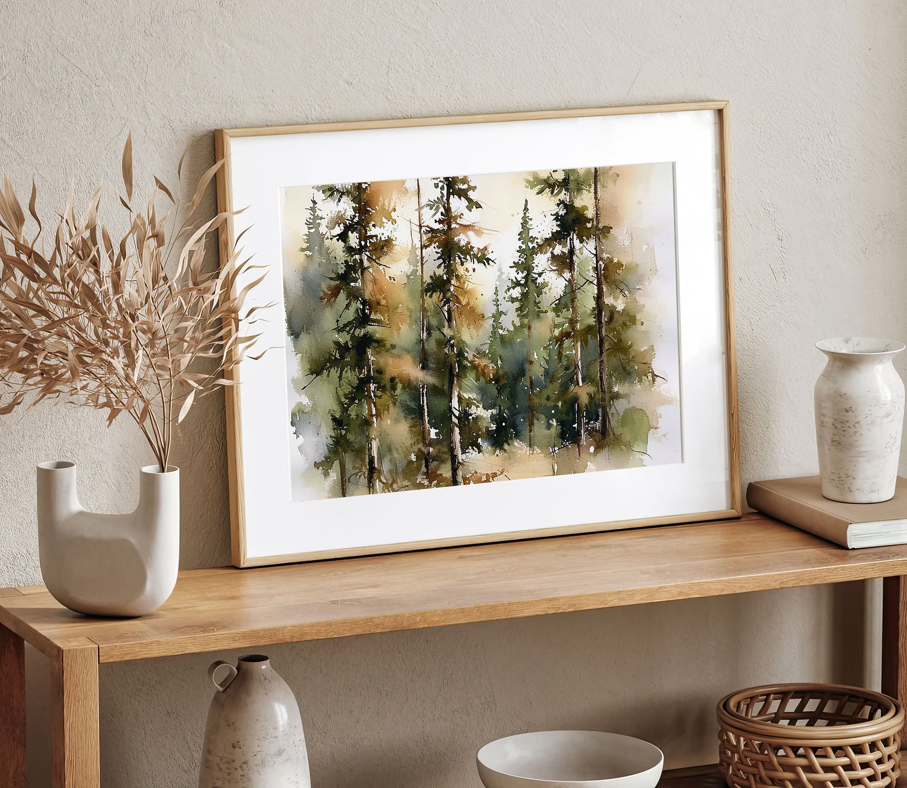 Spruce Trees Painting Green Forest Watercolor Art Print Woodland ...