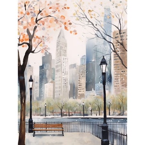 New York Painting NYC Skyline Watercolor Art Print Spring Cityscape Wall Art Travel Poster Housewarming Gifts