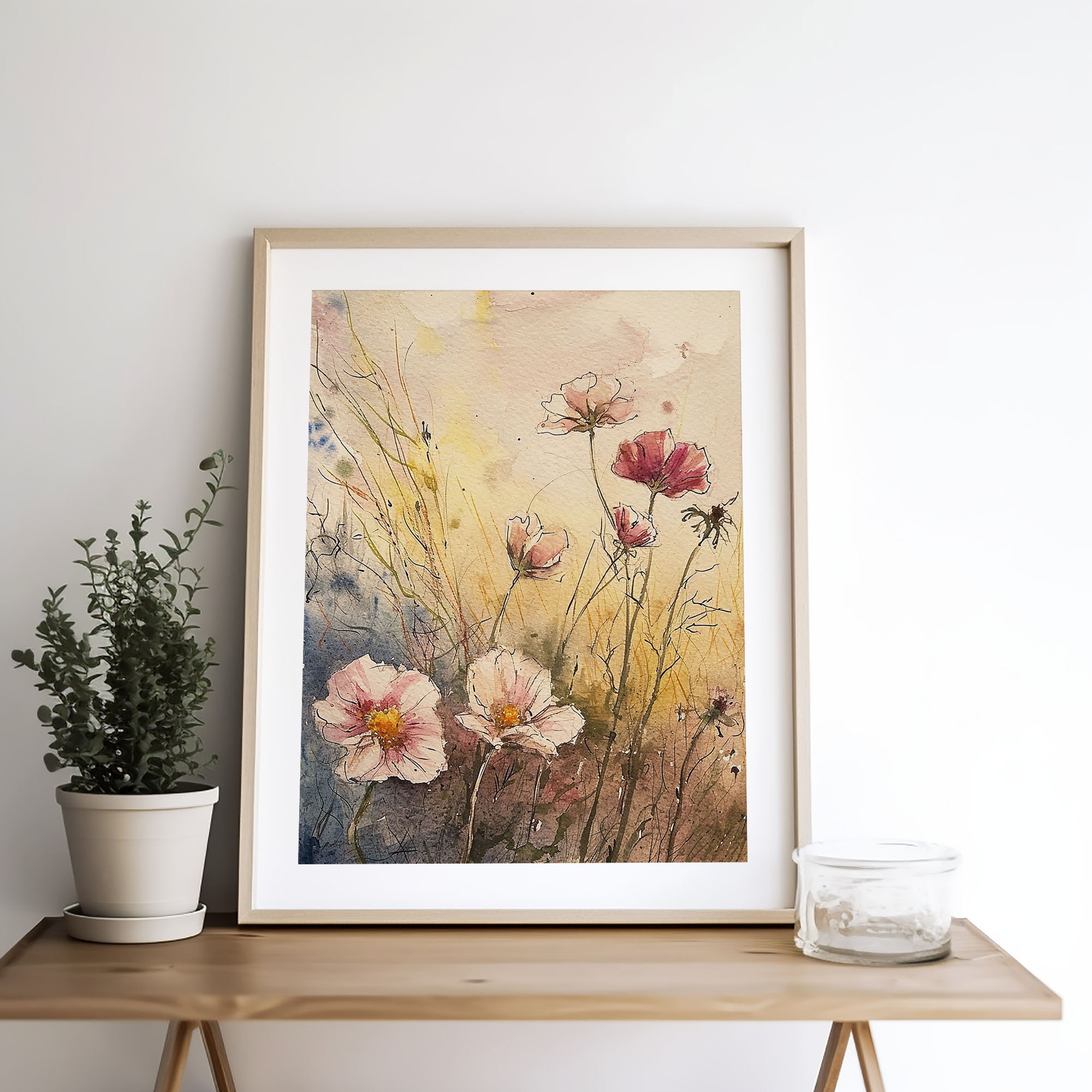Wildflowers Painting Watercolor Art Print Modern Farmhouse Bedroom Wall ...