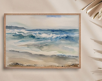 海のアートプリント 抽象的な水彩画 波 ウォールアート ビーチ風景