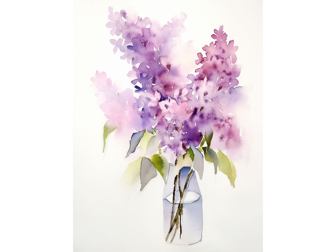 Lilac Painting Floral Watercolor Print Purple Flowers Wal Art Botanical ...