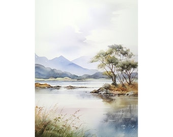 Killarney Lakes Painting Ireland Watercolor Print Irish Landscape Wall Art Mountain Valley Art Nature Artwork