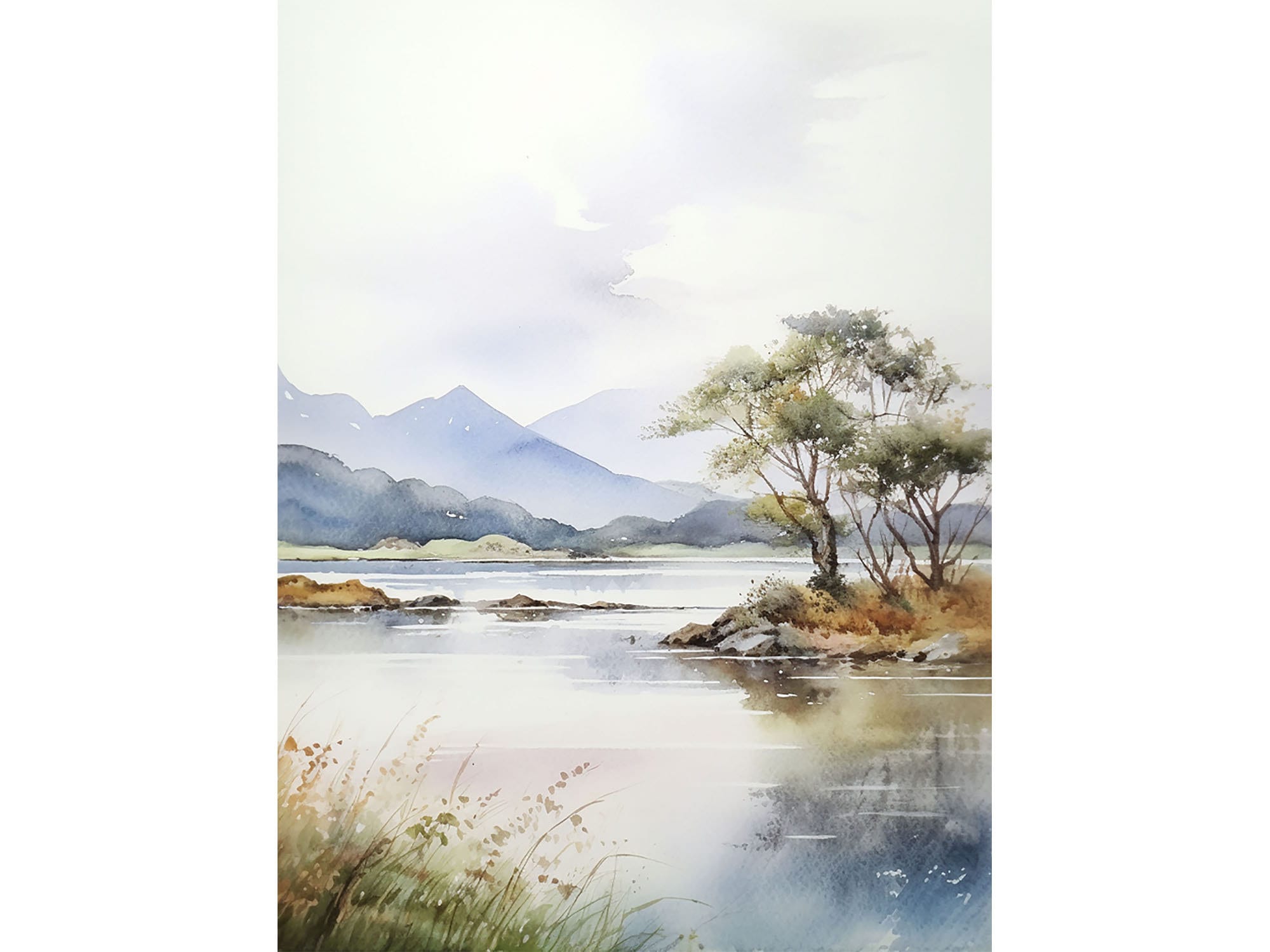 キラーニー湖の絵画 アイルランド 水彩画 アイルランドの風景 壁画 山