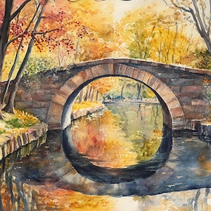 Central Park Watercolor Print Autumn Painting Old Bridge Wall Art Fall Landscape Art Print New York City Wall Decor Housewarming Gifts