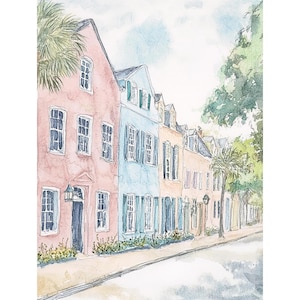 Rainbow Row Print Charleston Watercolor Art Print Cityscape Art Print South Carolina Painting Street Scene Wall Art