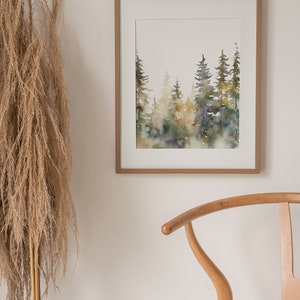 Pine Tree Art Print Evergreen Forest Watercolor Painting PNW Landscape ...