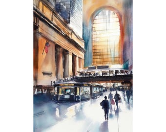 ニューヨークの絵画 NYC スカイライン 水彩画 アートプリント 春の