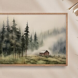 Cabin Painting Pine Forest Watercolor Art Print Idaho Landscape Large Log Cabin Wall Art image 5