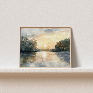 Michigan Painting Sunrise Forest Lake Art Print Large Watercolor ...