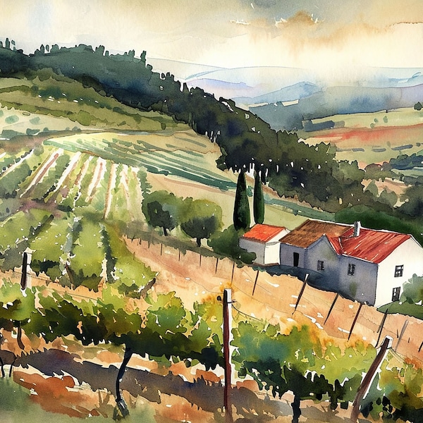 Port Wine Painting Vineyard Watercolor Art Print Portugal Landscape Wall Art Wine Country Art Farmhouse Wall Decor