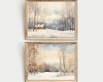 Quadro Su Tela Foresta Invernale Con Alberi Innevati E Alce - Stampa D'Arte 61x91 Cm