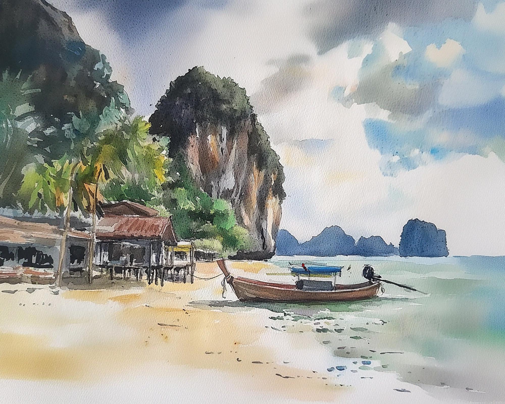 ピピ島の絵画 タイの水彩画アートプリント トロピカルビーチの壁アート