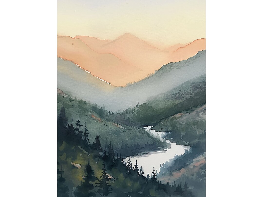Idaho Painting Salmon River Watercolor Art Print Mountain Range Wall ...