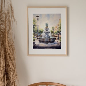 Pineapple Fountain Print Charleston Wall Art SC Painting Cityscape Watercolor Art South Carolina Poster image 3