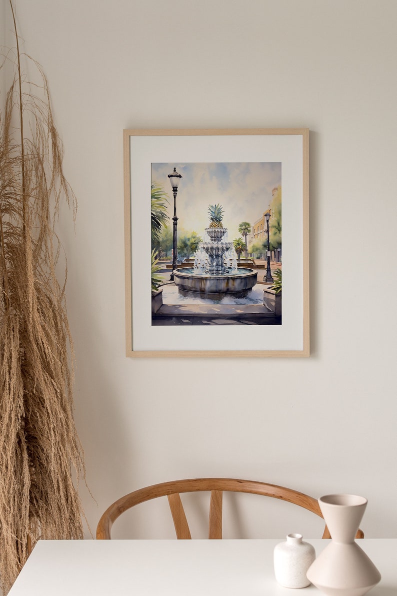 Pineapple Fountain Print Charleston Wall Art SC Painting Cityscape Watercolor Art South Carolina Poster image 3
