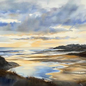 Pismo Beach Painting California Coast Watercolor Art Print San Luis Obispo County Wall Art Seascape Print Sunset On Beach Poster