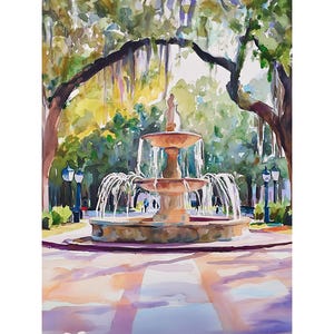 Forsyth Park Print Savannah Wand Kunst Brunnen Gemälde Stadtbild Aquarell Kunst Georgia Poster
