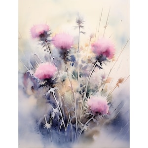 Thistle Painting Scottish Wildflowers Wall Art Large Floral Watercolor Art Flowers Art Print
