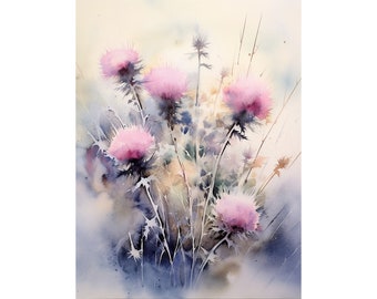 Thistle Painting Scottish Wildflowers Wall Art Large Floral Watercolor Art Flowers Art Print
