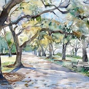Charleston Painting White Point Garden Watercolor Art Print Oak Tree Wall Art Low Country Art South Carolina Print