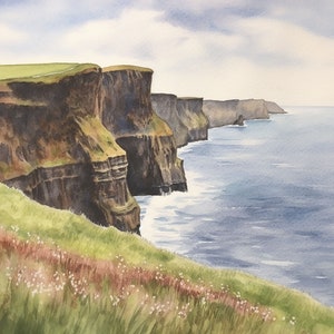 モハーの断崖の絵画 アイルランド 水彩画 アートプリント アイルランド沿岸壁画 ケルト地方のアートワーク 海景ポスター