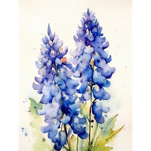 Bluebonnet Watercolor Painting Texas Wildflowers Art Print Flowers Watercolor Art Print Neutral Floral Wall Art