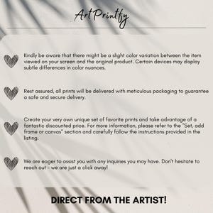 May include: Cream-colored promotional graphic with the text "Art Printfy" in a handwritten font. The text below details product information, including color variations, packaging, and how to order. The phrase "DIRECT FROM THE ARTIST!" is at the bottom.