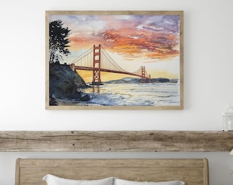 ヴィンテージ アクリルペイント ゴールデンゲートブリッジ 風景画 ヴィンテージ アクリルペイント ゴールデンゲートブリッジ 風景