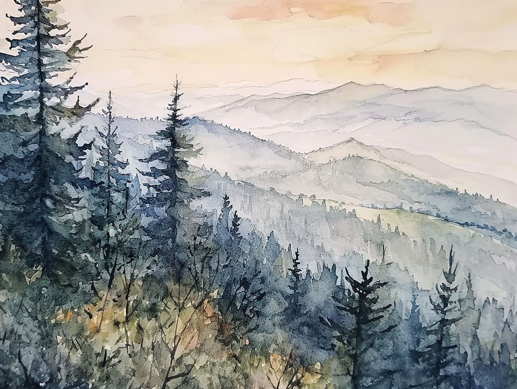 グレートスモーキー山脈の絵画 国立公園の芸術 アパラチアの風景 壁画