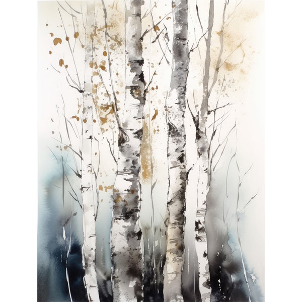 Birch Trees Watercolor Aspen Art Prints Colorado Forest Landscape Woodland Wall Art Rustic Poster