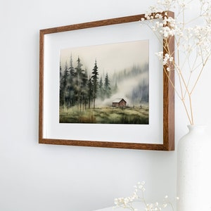 Cabin Painting Pine Forest Watercolor Art Print Idaho Landscape Large Log Cabin Wall Art image 7