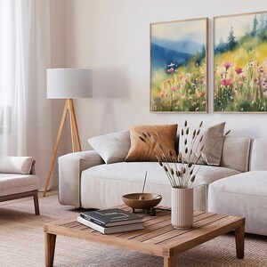 Large Floral Wall Art Set Of 2 Pink Idaho Wildflowers Landscape Watercolor Mountain Forest Art Meadow Flowers Field Prints Set image 4
