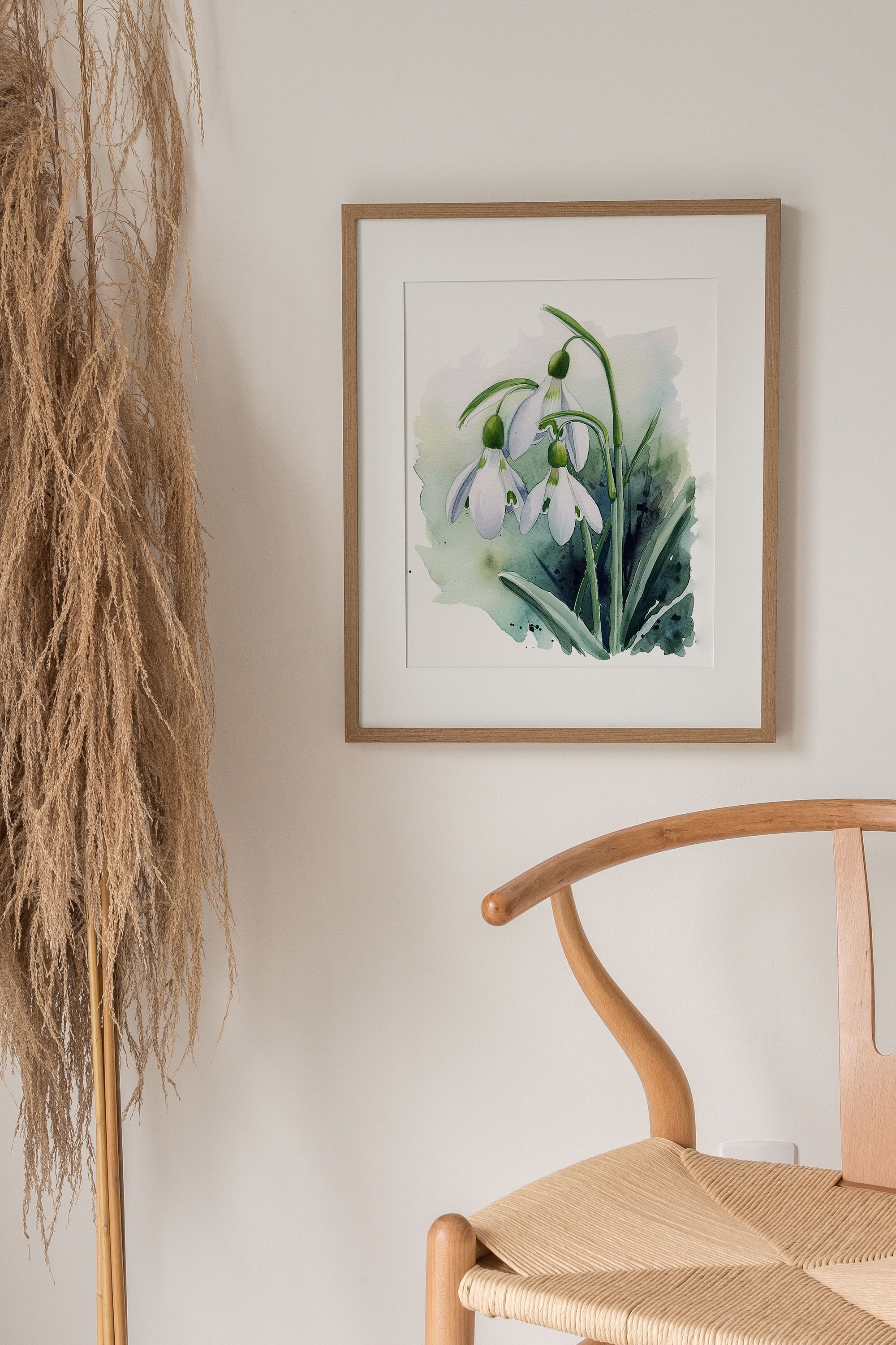 スノードロップの絵画 花の水彩画 アート絵画 花の壁アート 春の花の