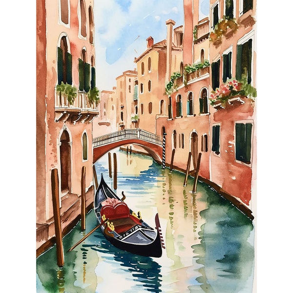 Peinture de Venise Italie Aquarelle Art Print Paysage urbain italien Art mural Affiche de voyage Art mural de chambre à coucher