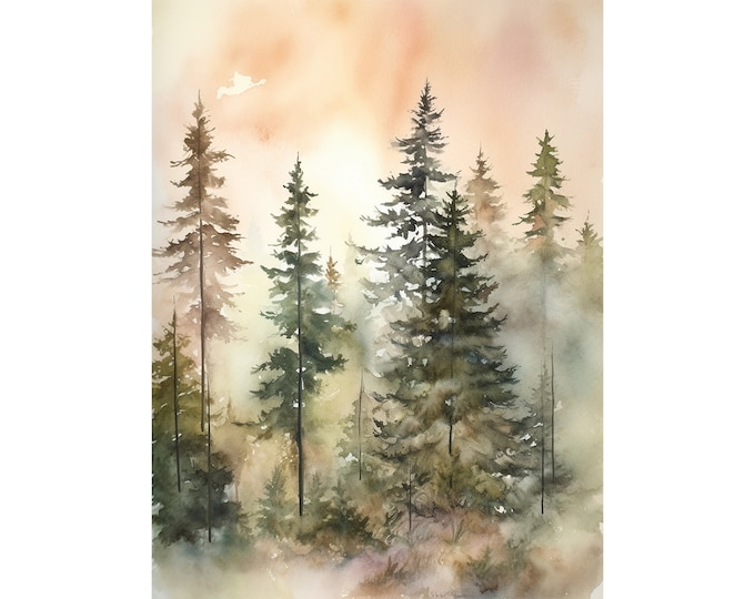 Framed Foggy Pine Forest Canvas Print | Misty Woodland Wall Art - Etsy ...